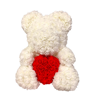 Open image in slideshow, 40cm Eternal White with Red Heart Rose Bear
