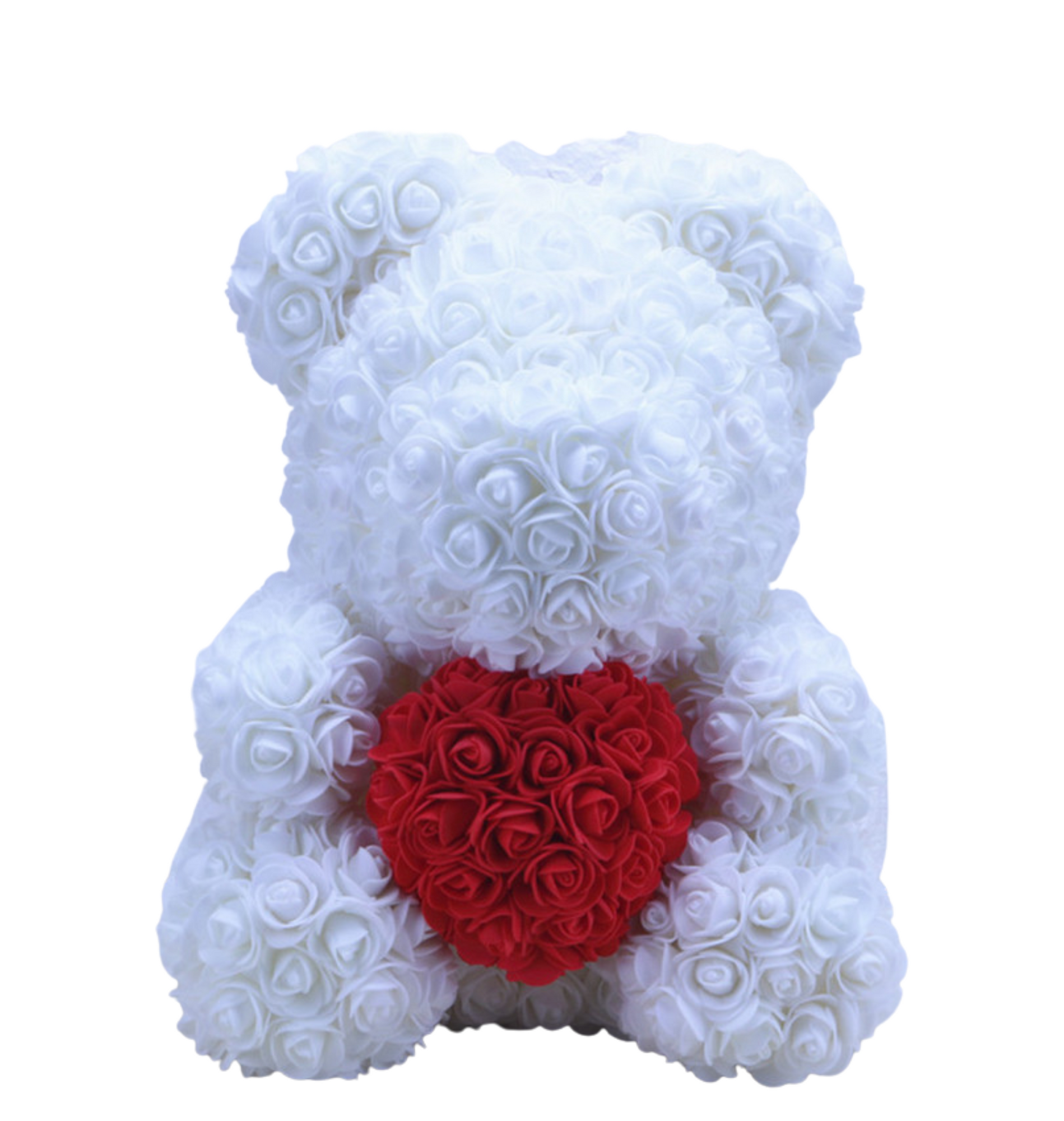 White rose bear with red outlet heart